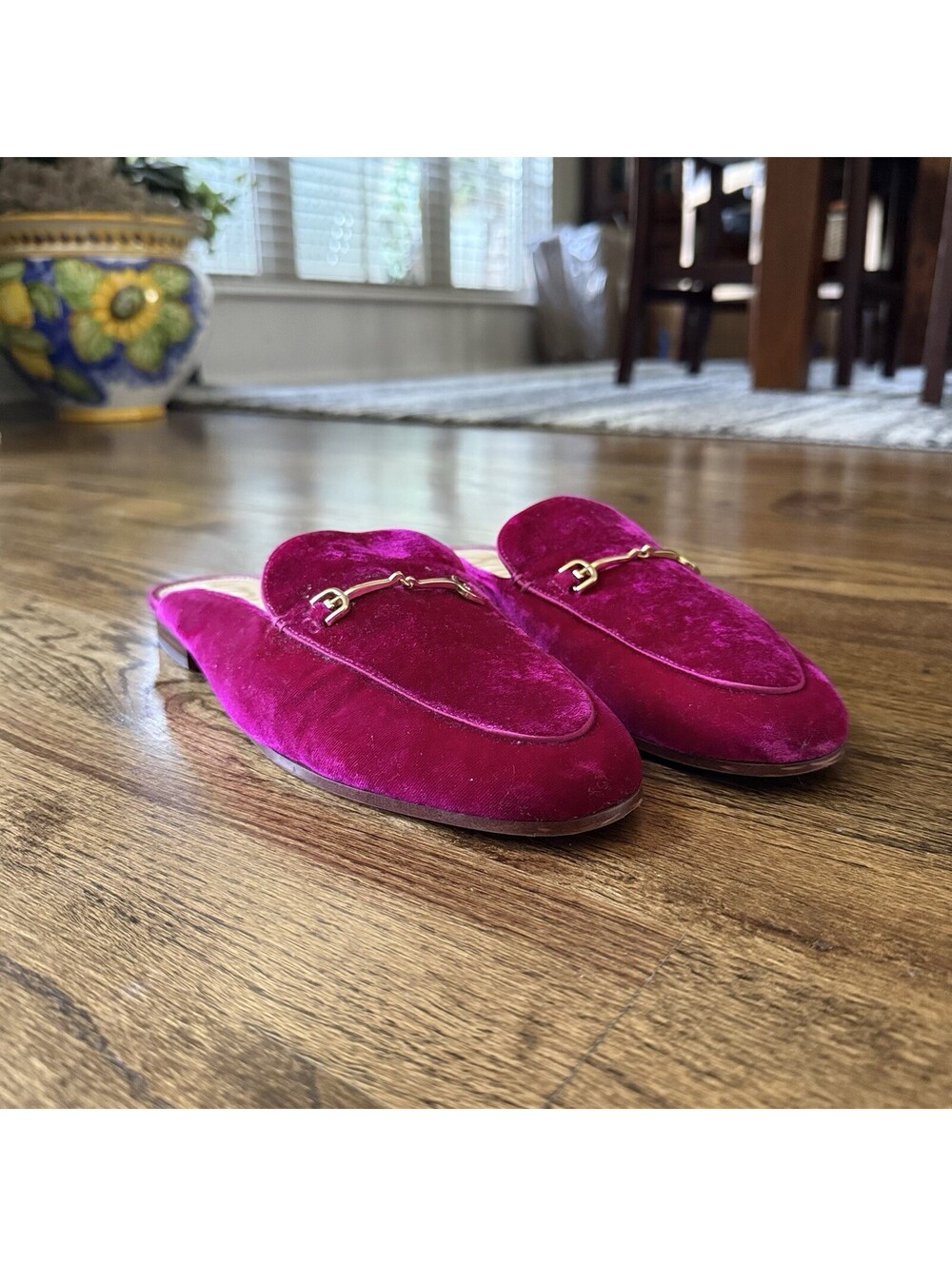 Sam Edelman Linnie Mule Loafers Womens 10 Pink Velvet Gold Horsebit Slip On - Picture 2 of 7
